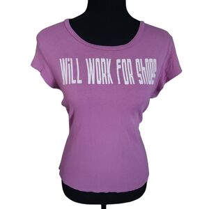 Y2K Aeropostale Will Work For Shoes Statement Solgan Baby Tee Sz XL